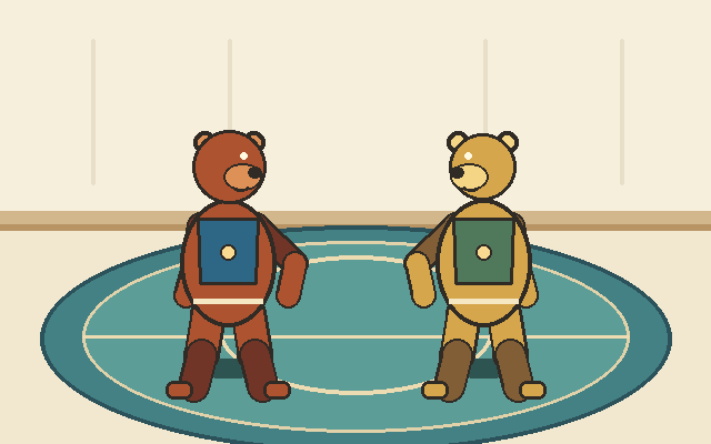Single agent: two bears clinch, one throws the other and both land and reset.